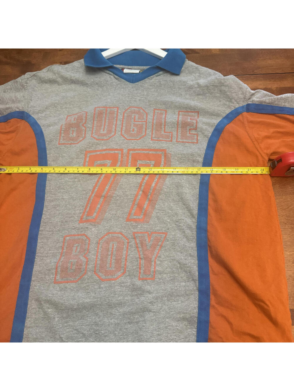 Vintage Bugle Boy 77 Sportswear Shirt Gray Orange Blue Large 80s 90s - Picture 5 of 6